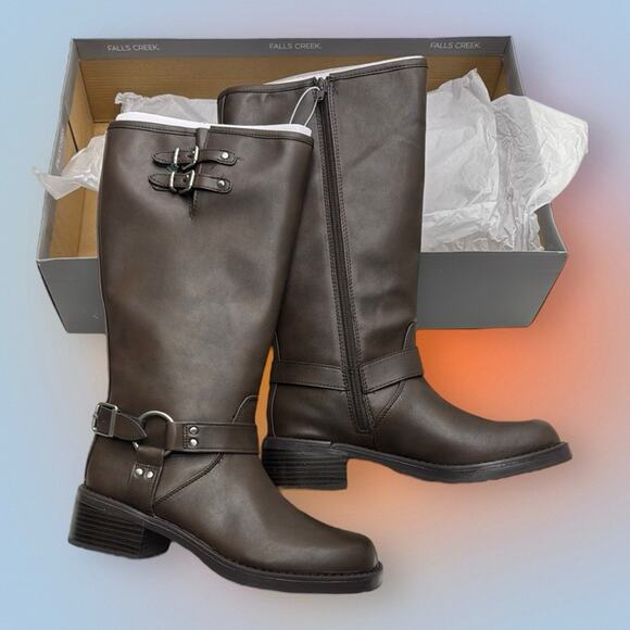 FALLS CREEK Women's 7.5 Brown Faux Leather Riding Boots - Picture 1 of 1